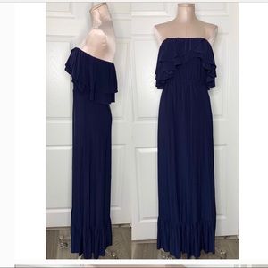 T Bags Navy, Ruffle Top Maxi Dress..